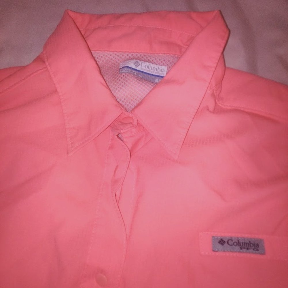 Columbia Omni-Shade Vented Fishing Shirt Pink Long Sleeve Camping Mens Medium